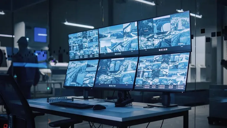 Commercial CCTV monitoring system showing cameras across a business site
