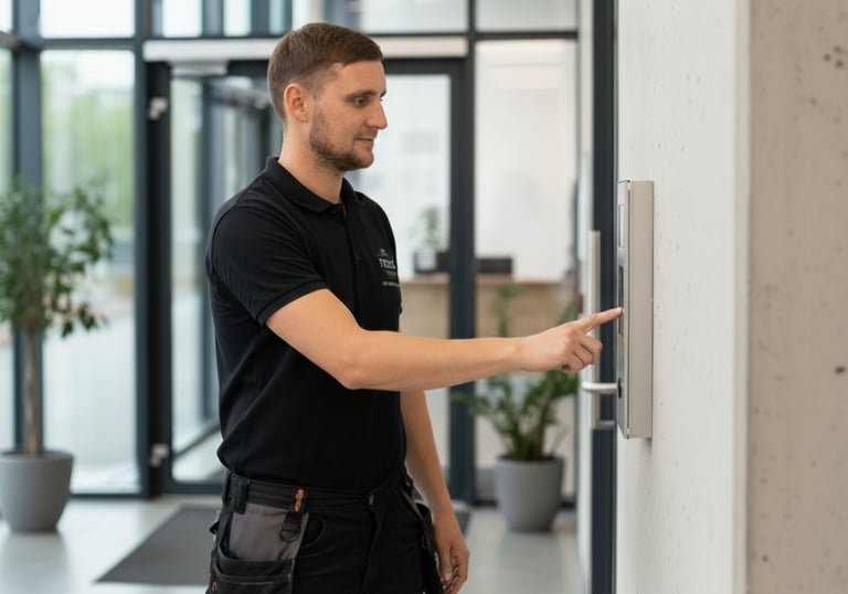 Door access control installation by FIDEC engineer