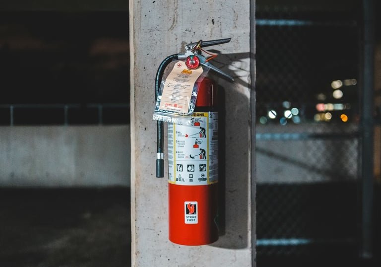Fire extinguishers correctly installed and positioned in commercial premises